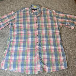 Kenneth Gordon Shirt Mens Large‎ Plaid Short Sleeve Button Up Made USA Summer